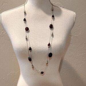 Cato 1946 Silver Tone Brown Stone Double Strand Necklace